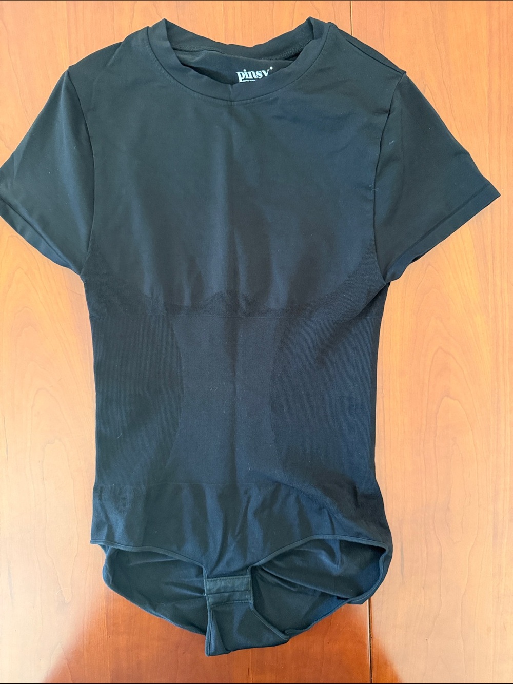 Black Short-Sleeve butter, sculpt tee seamless bodysuit by Pinsy (Large)